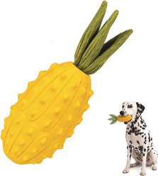 PawsPik Pineapple Natural Rubber Crinkle Teething Tough Chew Dog Toy, Yellow
