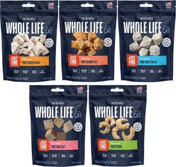 Whole Life Just One Ingredient Pure Freeze-Dried Cat Treats Variety Pack: Chicken Breast, Salmon Fillet, Turkey, Tuna, & Shrimp