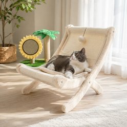 NonoPets Foldable Plush Recliner Cat Lounge Bed with Hanging Pom-Pom Play Ball