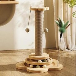 NonoPets Multi-Functional Sisal Cat Scratcher Tower with Rolling Balls & Hanging Play Toys, 15.8-in