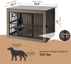 Gardner Pet Wooden Furniture Style 3 Door with Bowls Dog Crate, Grey, 38.8 inch slide 2 of 7