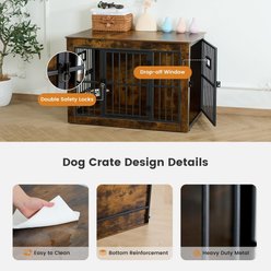 Gardner Pet Wooden Furniture Style 3 Door with Bowls Dog Crate, Brown, 32 inch slide 2 of 7