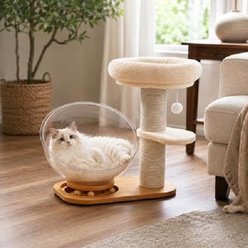 NonoPets Multi-Level Solid Wood Cat Tower with Clear Acrylic Bed & Sisal Scratching Post, Beige slide 2 of 9