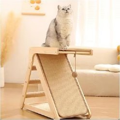 NonoPets Solid Wood A-frame Cat Scratch Ramp with Side Sisal Scratching Posts & Pom-Pom Toy