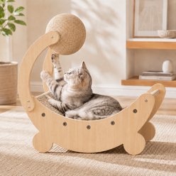 NonoPets Moon-Shaped 22-in Cat Lounge & Scratch Board with Polyester Scratch Ball, Beige