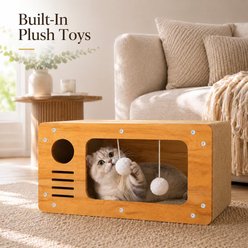 NonoPets Cardboard Cat House Scratcher Bed with Indoor Hanging Pom-Pom Balls slide 2 of 8
