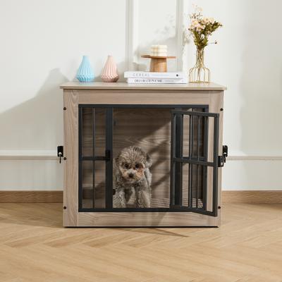 GARDNER PET Wooden Furniture Style 3 Door Dog Crate, Grey, 27 inch