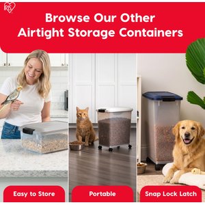 IRIS WeatherPro Airtight Attachable Wheels Dog, Cat & Bird Food Storage Container, White & Clear, 30-lb
