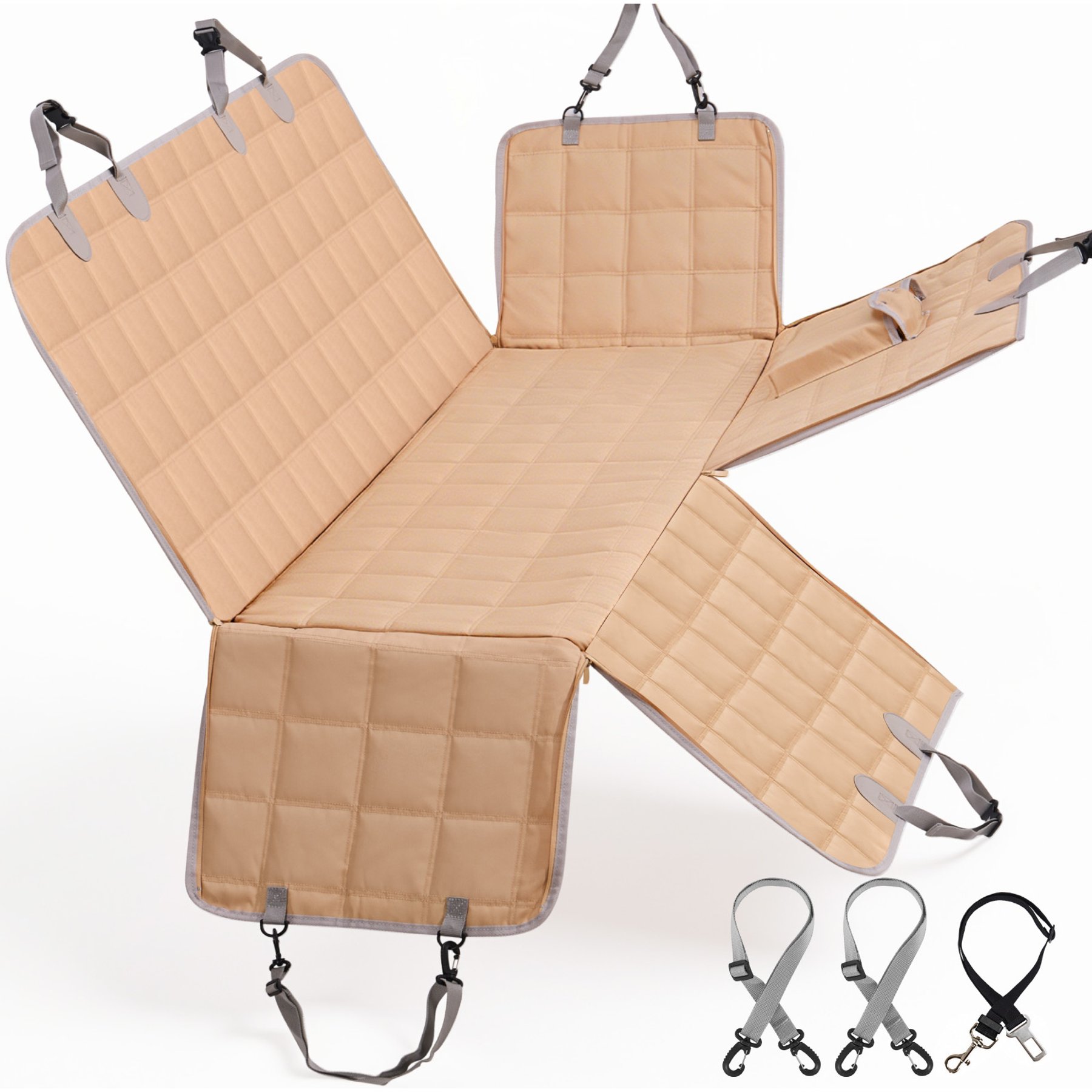 Bark Lover Hammock Waterproof Dog Car Back Seat Cover, Beige, 54 x 58-in