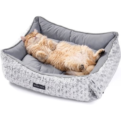 Mora Pets Mora Pets 2-in-1 All-Season Reversible Bolster Dog & Cat Bed, Grey, Small