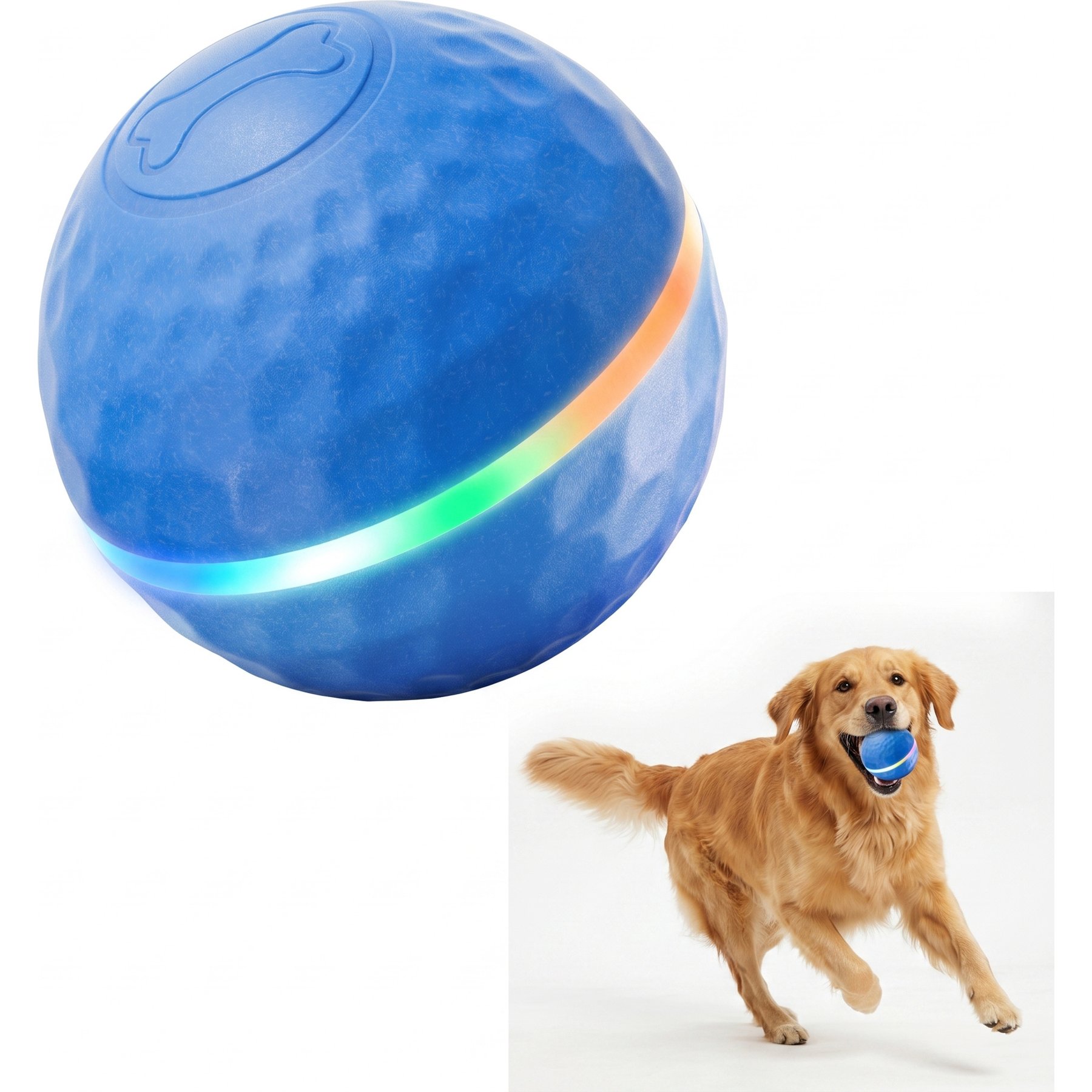 Kseroo Automatic Rolling & Bouncing Interactive Shaky with LED Glowing & Light-Up Balls Dog Toy, 3.74-in, Blue