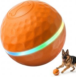 Kseroo Automatic Rolling & Bouncing Interactive Shaky with LED Glowing & Light-Up Balls Dog Toy, 3.74-in, Orange