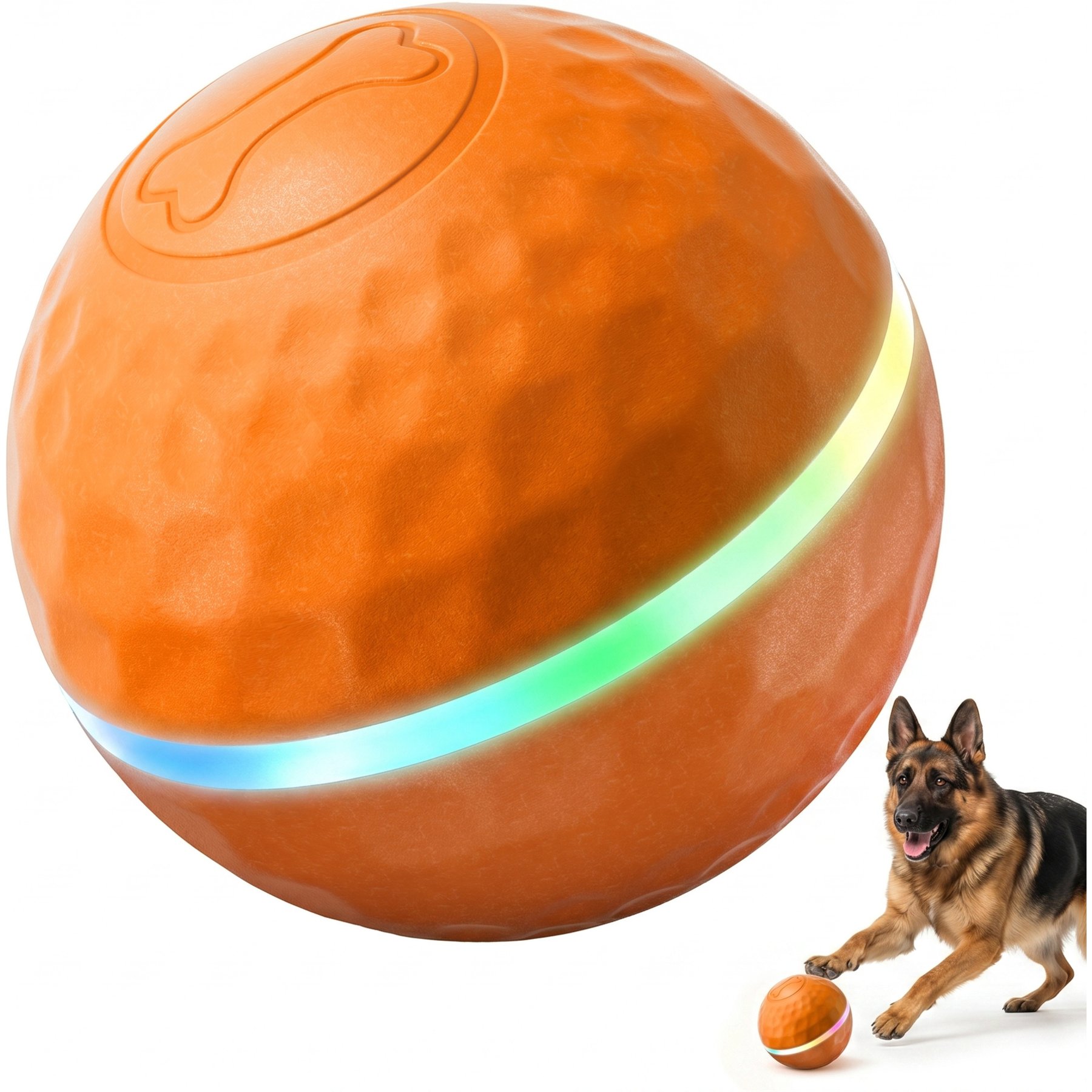 Kseroo Automatic Rolling & Bouncing Interactive Shaky with LED Glowing & Light-Up Balls Dog Toy, 3.74-in, Orange