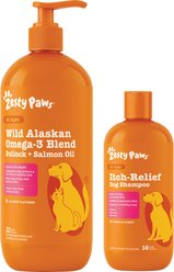Zesty Paws Wild Alaskan Salmon Oil Formula Liquid Skin & Coat Supplement, 32-fl oz bottle + Itch Soother Oatmeal & Aloe Vera Skin Moisture & Shiny Coats Vanilla Bean Scent Dog Shampoo