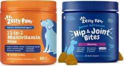 Zesty Paws Senior, Advanced Mobility Bites, Chicken Flavored Soft Chews, Hip & Joint Functional Dog Supplement, 90 count + Zesty Paws 11-in-1 Bites Multifunctional MSM & Curcumin + Cranberry & Lutein Senior Chicken Flavor Dog Supplement, 90 count