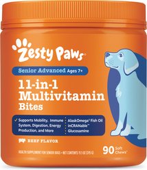 Zesty Paws Senior Advanced 11-in-1 Bites Beef Flavored Soft Chews Multivitamin Supplement for Senior Dogs, 90 count