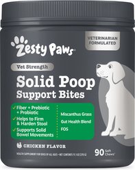 Zesty Paws Vet Strength Solid Poop Support Bites Chicken Flavored Soft Chew Digestive Stool Kidney Supplement for Dogs, 90 Count