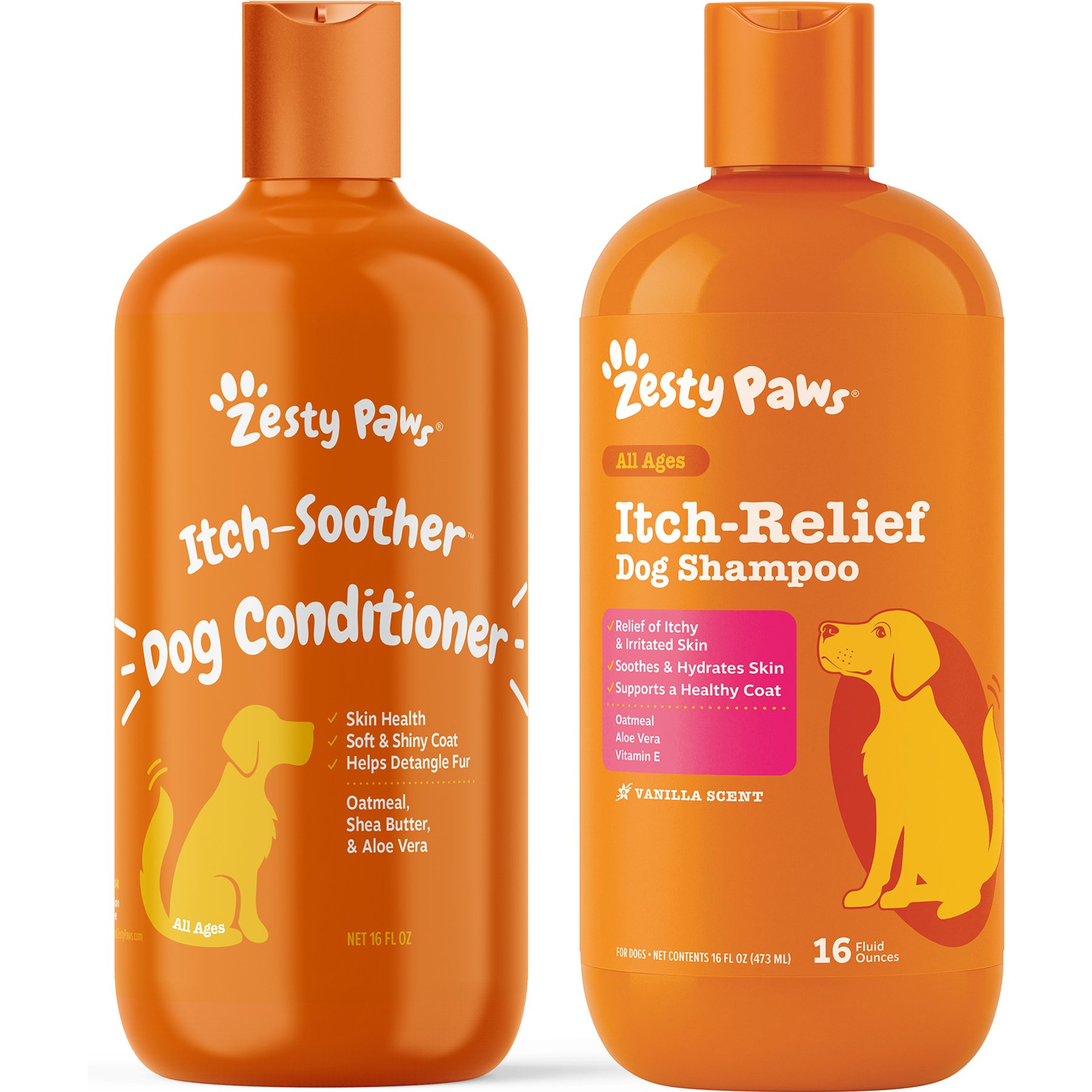 Zesty Paws Oatmeal Anti-Itch Dog Shampoo with Aloe Vera & Vitamin E, 16-oz bottle + Zesty Paws Oatmeal Anti-Itch Conditioner with Aloe Vera & Organic Shea Butter for Dogs, 16-oz bottle