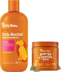 Zesty Paws Allergy & Immune Support Lamb Flavor Soft Chew Dog Supplement, 90 count + Zesty Paws Oatmeal Anti-Itch Dog Shampoo with Aloe Vera & Vitamin E, 16-oz bottle
