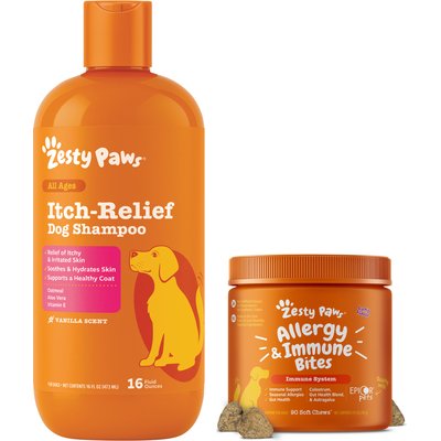 Zesty Paws Zesty Paws Allergy & Immune Support Lamb Flavor Soft Chew Dog Supplement, 90 count + Zesty Paws Oatmeal Anti-Itch Dog Shampoo with Aloe Vera & Vitamin E, 16-oz bottle