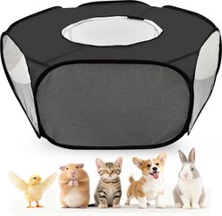 LAIRIES Foldable Indoor Outdoor Steel Cat Playpen with Lid, Black
