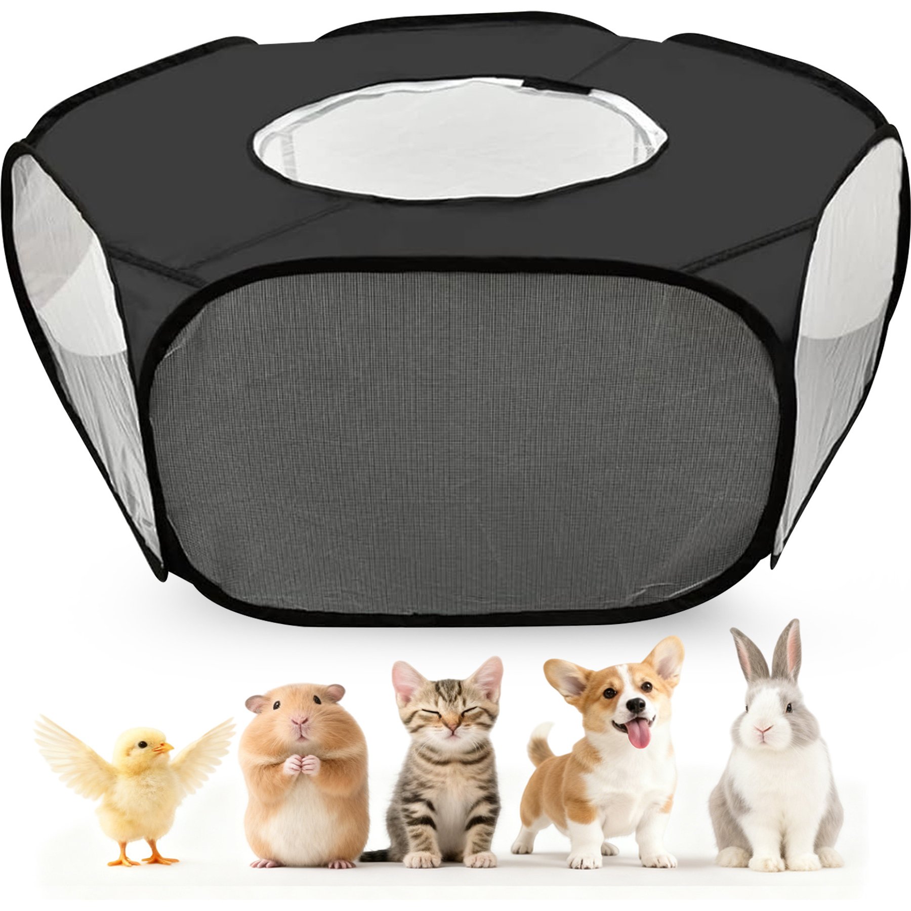 LAIRIES Foldable Indoor Outdoor Steel Cat Playpen with Lid, Black