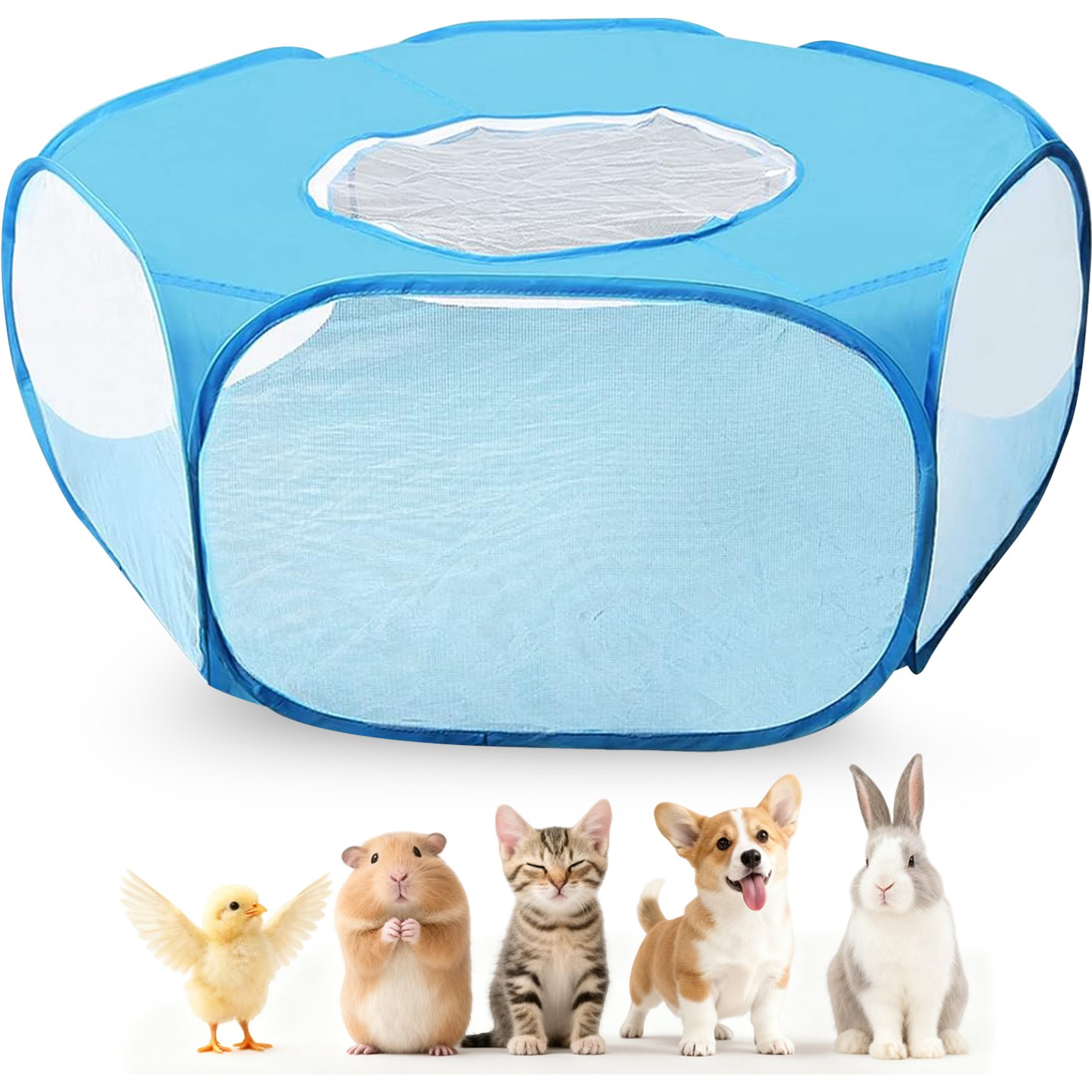 LAIRIES Foldable Indoor Outdoor Steel Cat Playpen with Lid, Blue