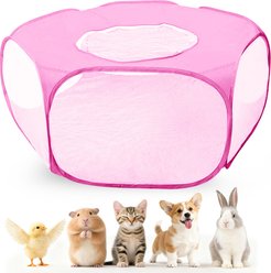 LAIRIES Foldable Indoor Outdoor Steel Cat Playpen with Lid, Pink