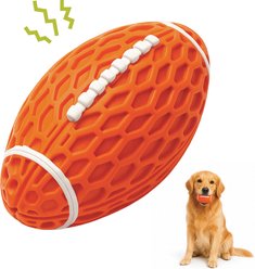 PawsPik Football Natural Rubber Stuffing-Free Teething Tough Chew Dog Toy, Orange