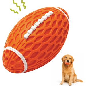 PawsPik Football Natural Rubber Stuffing-Free Teething Tough Chew Dog Toy, Orange