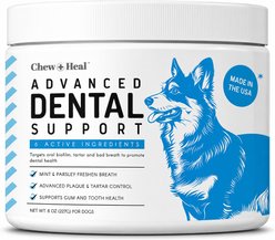 Chew + Heal Advanced Dental Support Powder with 6 Active Ingredients Dental Supplement for Dogs, 8-oz jar