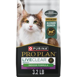 Purina Pro Plan LiveClear Adult Indoor Allergen Reducing Turkey and Rice Formula Dry Cat Food, 3.2-lb bag