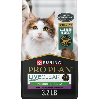 Purina Pro Plan Purina Pro Plan LiveClear Adult Indoor Allergen Reducing Turkey and Rice Formula Dry Cat Food, 3.2-lb bag