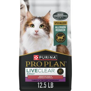 Purina Pro Plan LiveClear Sensitive Skin & Stomach Turkey & Oatmeal Formula Dry Cat Food, 12.5-lb bag