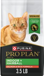 Purina Pro Plan Adult Indoor Hairball Management Salmon & Rice Formula Dry Cat Food, 3.5-lb bag