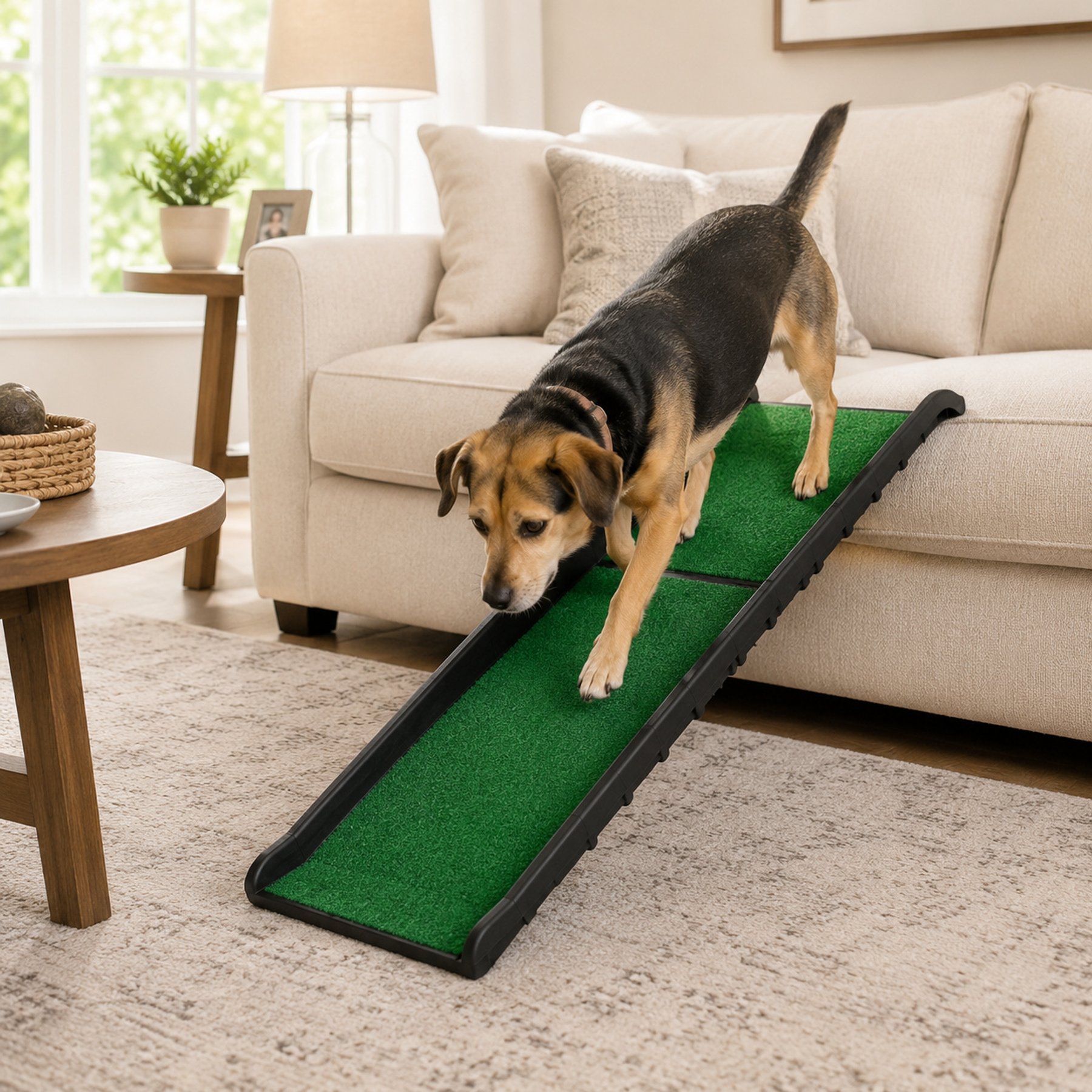 NonoPets Heavy-Duty Foldable Non-Skid Dog & Cat Ramp with 155-cm Extended Length & High-Traction Surface, Green