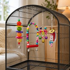 NonoPets Colorful Hanging Swings, Climbing Ladders, Chewing Beads & Bell Toys Interactive Bird Toy Set, 19 count