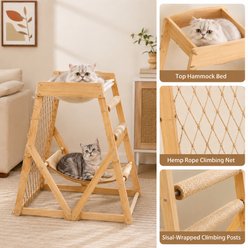 NonoPets Indoor Cat Climbing Frame with Hammock Straching Post Climbing Web & Danging Sisal Ball, Beige, 27.56 x 20.28 x33.46-in slide 2 of 8