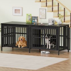 Xbrigh Dog Crate Furniture with Four Door Locks Double-Compartment TV Stand, Large: 88-in, Black
