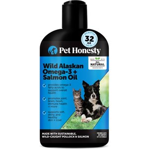 Pet Honesty Wild Alaskan Omega-3 + Salmon Oil & Pollock Oil Skin & Coat, Heart, Brain & Joint Support Liquid Supplement for Dogs & Cats, 32-fl oz bottle