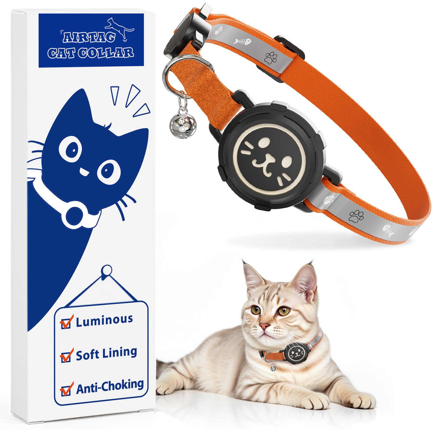 Supet Airtag Cat Collar with Soft Padding, Rainbow, Small: 7 to 9-in neck, 0.51-in wide
