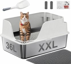 Ellenpent Stainless Steel Leak-Proof Cat Litter Box with Lid, XX-Large - 23.6 x 15.7 x 12-in, White, 1 count