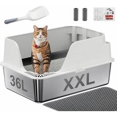Ellenpent Stainless Steel Leak-Proof Cat Litter Box with Lid, XX-Large - 23.6 x 15.7 x 12-in, White, 1 count