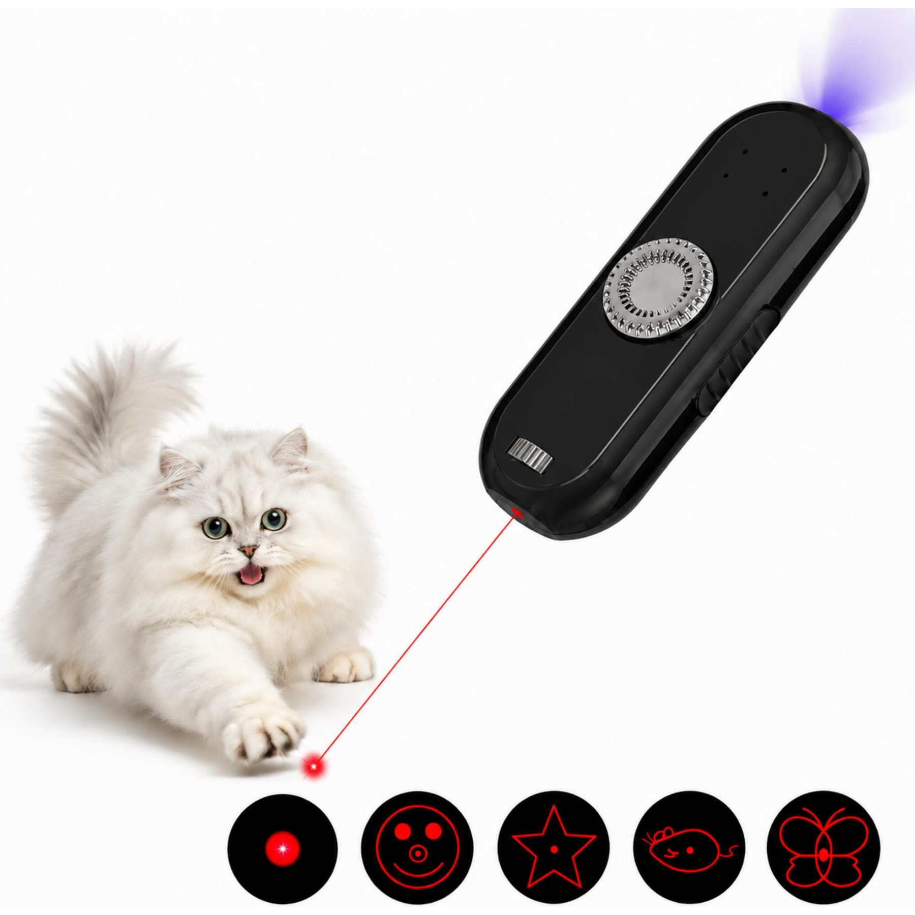 Mewluxe 3-Modes, Rechargeable, Glowing & Light Up Laser Portable Cat Toy, Black