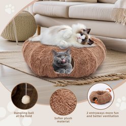 Bencmate Soft Plush Peekaboo Cat Cave Donut Tunnel Cat Bed, Medium, Brown slide 2 of 8