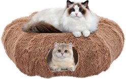 Bencmate Soft Plush Peekaboo Cat Cave Donut Tunnel Cat Bed, Medium, Brown slide 1 of 8