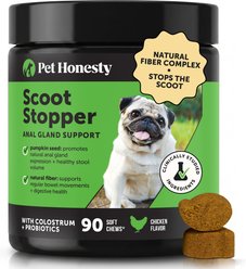 Pet Honesty Scoot Stopper Chicken Flavored Soft Chews Anal Gland Support Probiotics Supplement for Dogs, 90 count