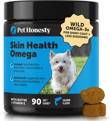 Pet Honesty Skin Health Omega Salmon Flavor Soft Chews Skin & Coat, Fish Oil Supplement for Dogs, 90 count