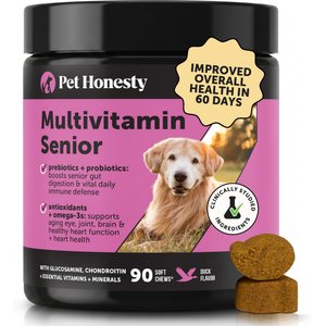 Pet Honesty Senior Multivitamin Duck Flavored Soft Chews Digestive Support for Senior Dogs, 90 count