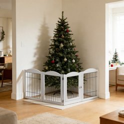 Winado 4 Panel Foldable Arc Top Wood Free-Standing Playpen Dog Gate with Door FDM & Wire Mesh, White, 80 x 24-in slide 2 of 8